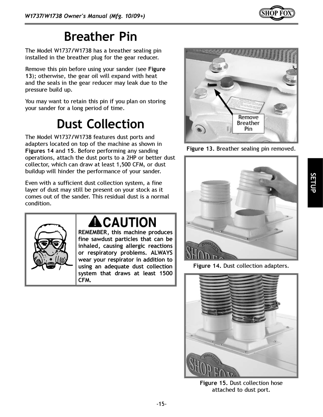 Woodstock W1737, W1738 owner manual Breather Pin, Dust Collection 