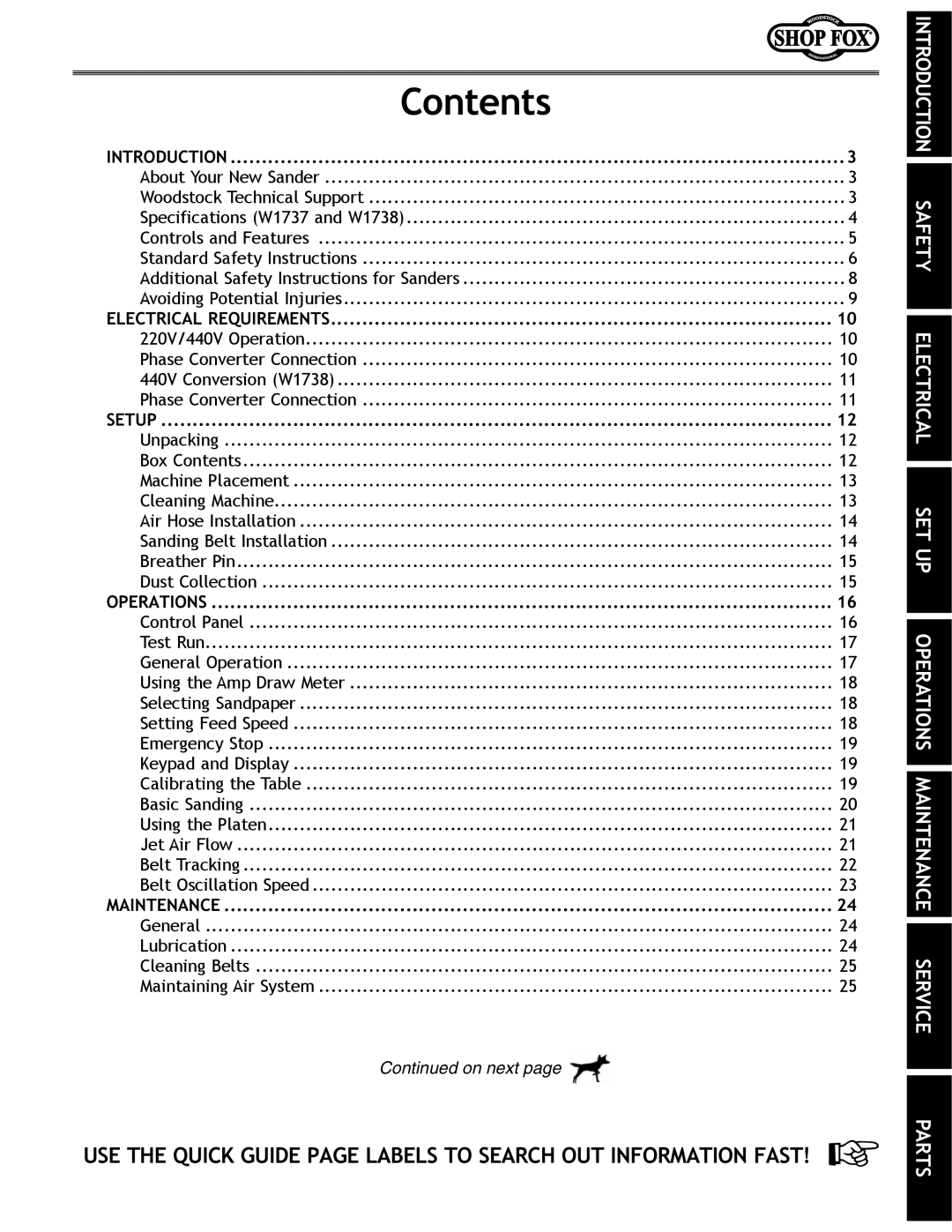 Woodstock W1737, W1738 owner manual Contents 