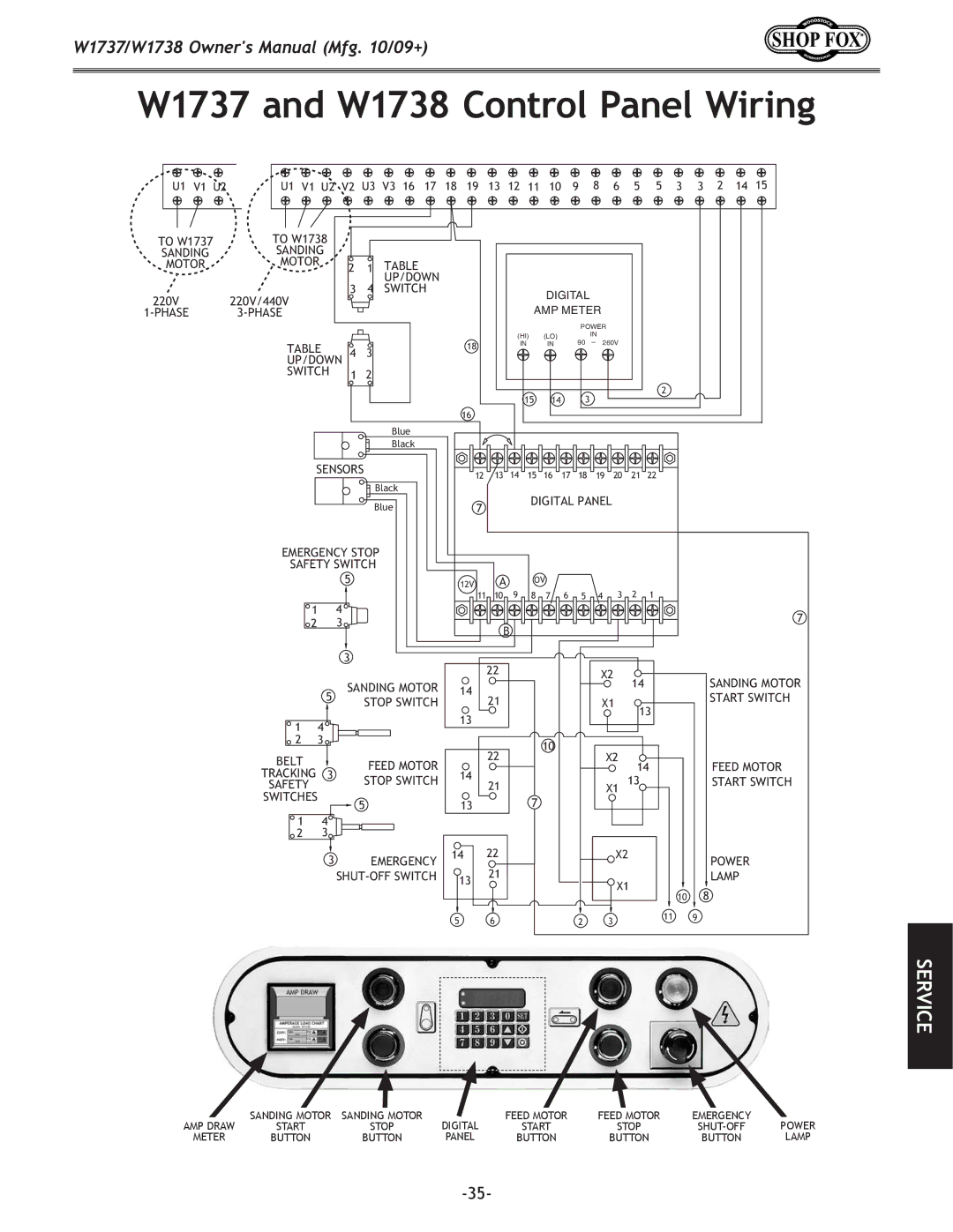 Woodstock owner manual W1737 and W1738 Control Panel Wiring 