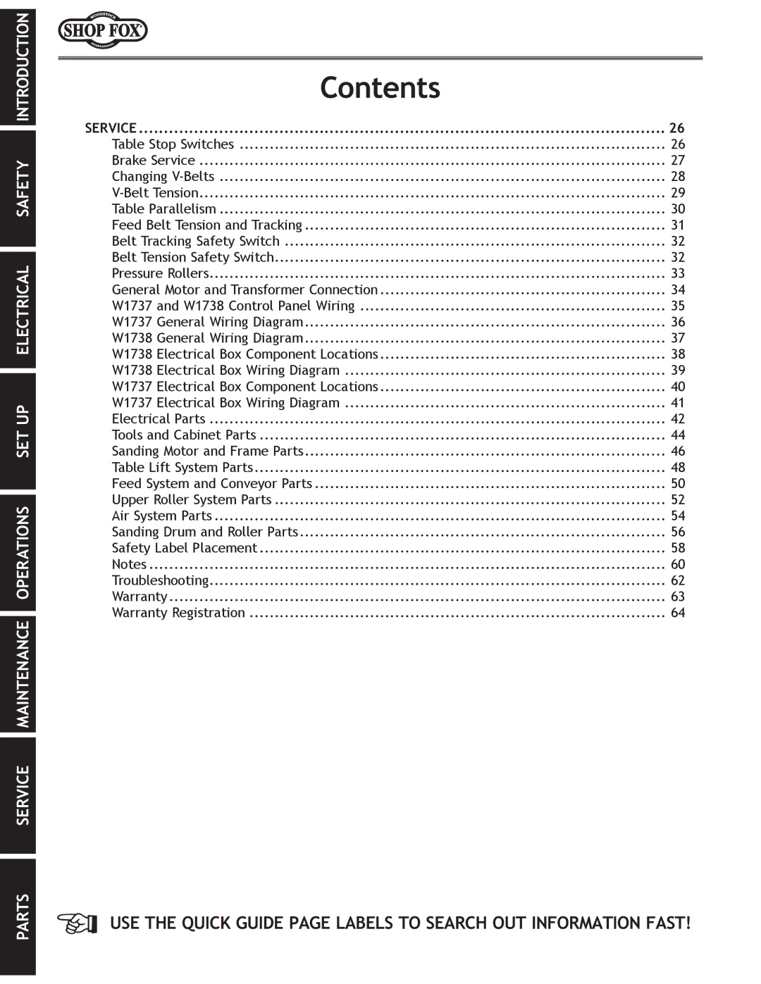 Woodstock W1738, W1737 owner manual Service 