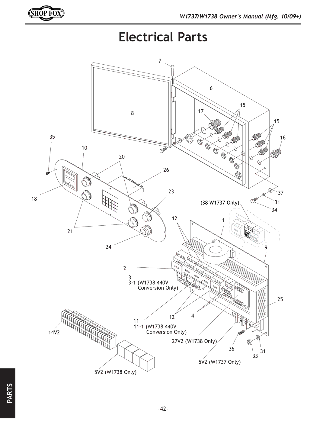 Woodstock W1738, W1737 owner manual Electrical Parts 