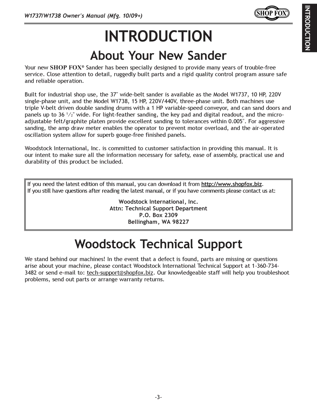 Woodstock W1737, W1738 owner manual About Your New Sander, Woodstock Technical Support 