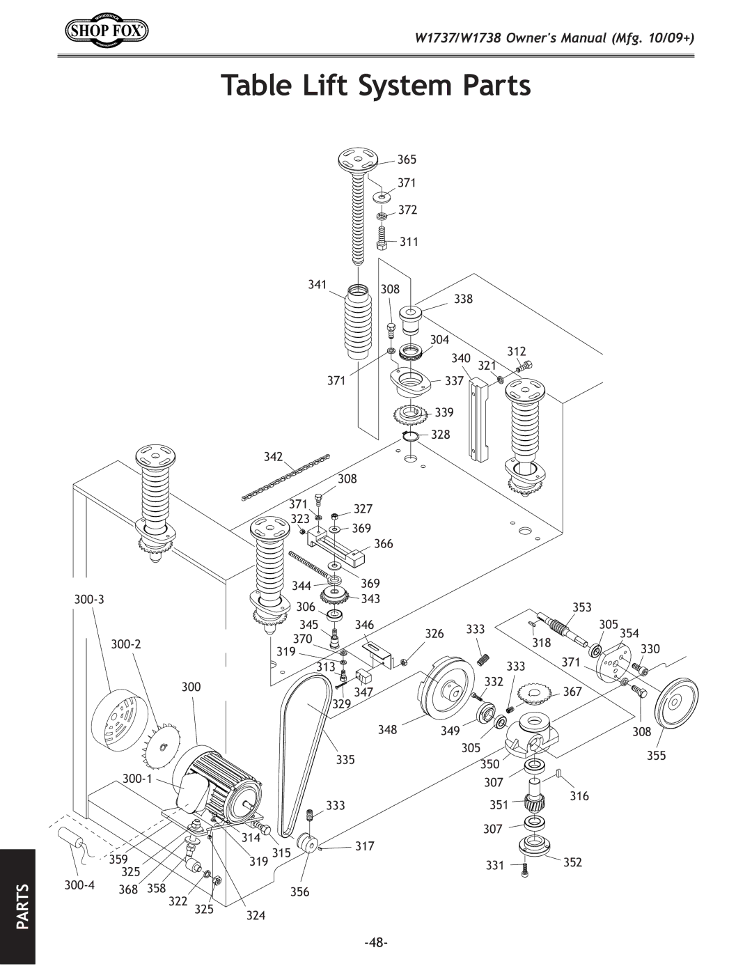 Woodstock W1738, W1737 owner manual Table Lift System Parts 