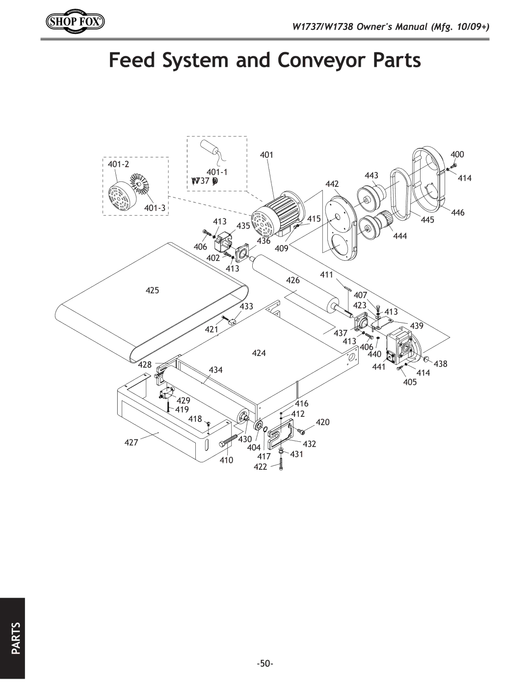 Woodstock W1738, W1737 owner manual Feed System and Conveyor Parts 