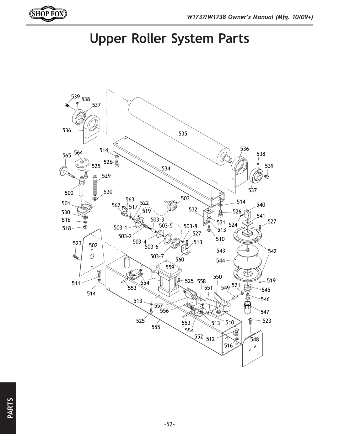 Woodstock W1738, W1737 owner manual Upper Roller System Parts 