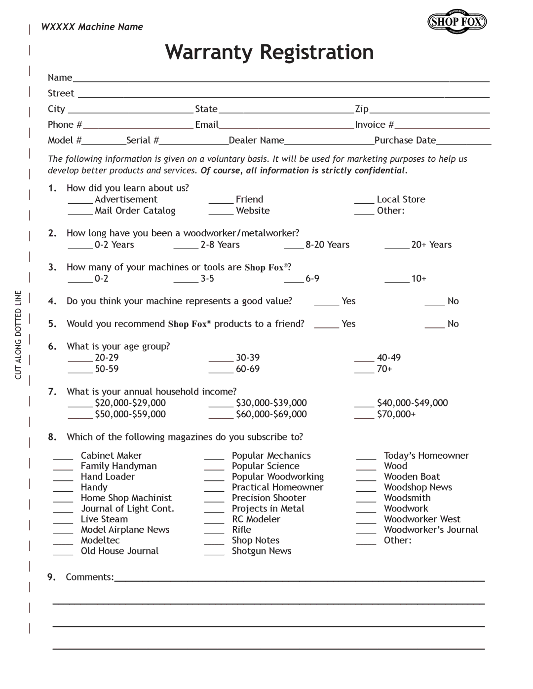 Woodstock W1737, W1738 owner manual Warranty Registration, Comments 