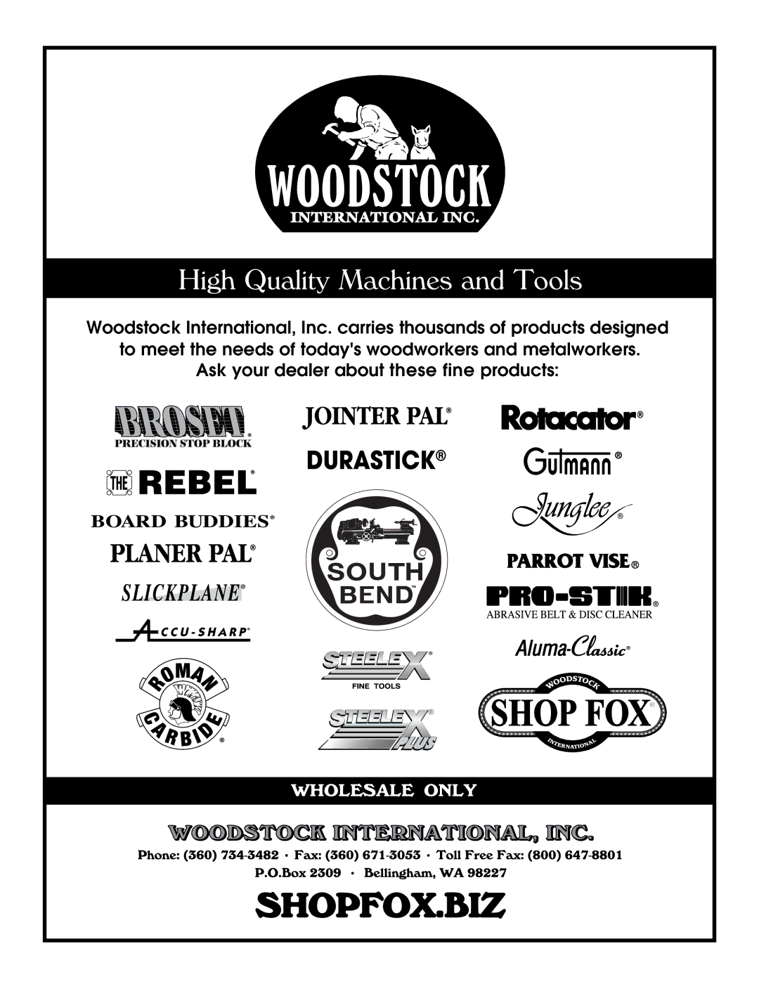 Woodstock W1738, W1737 owner manual High Quality Machines and Tools 