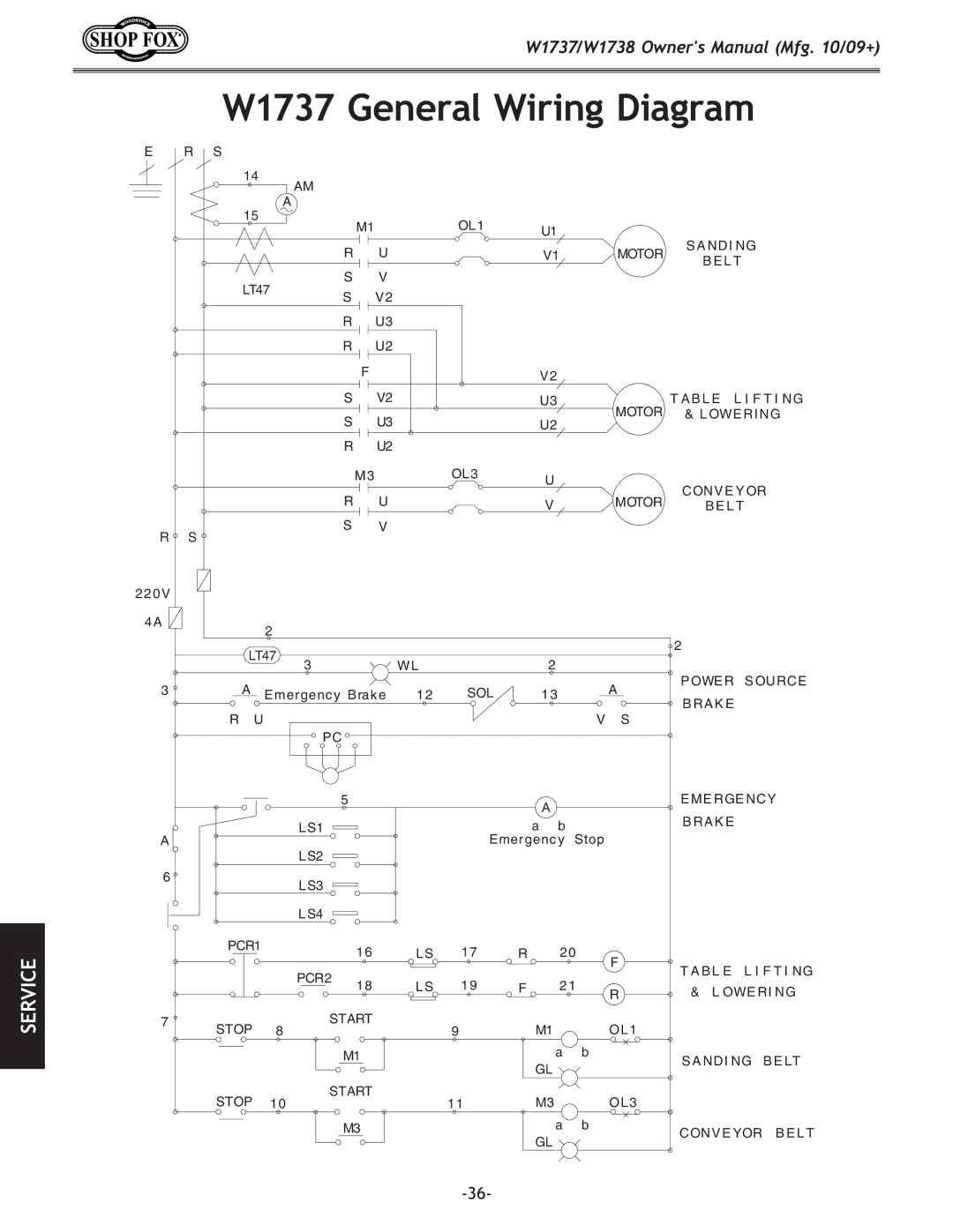 Woodstock W1738 owner manual W1737 General Wiring Diagram 