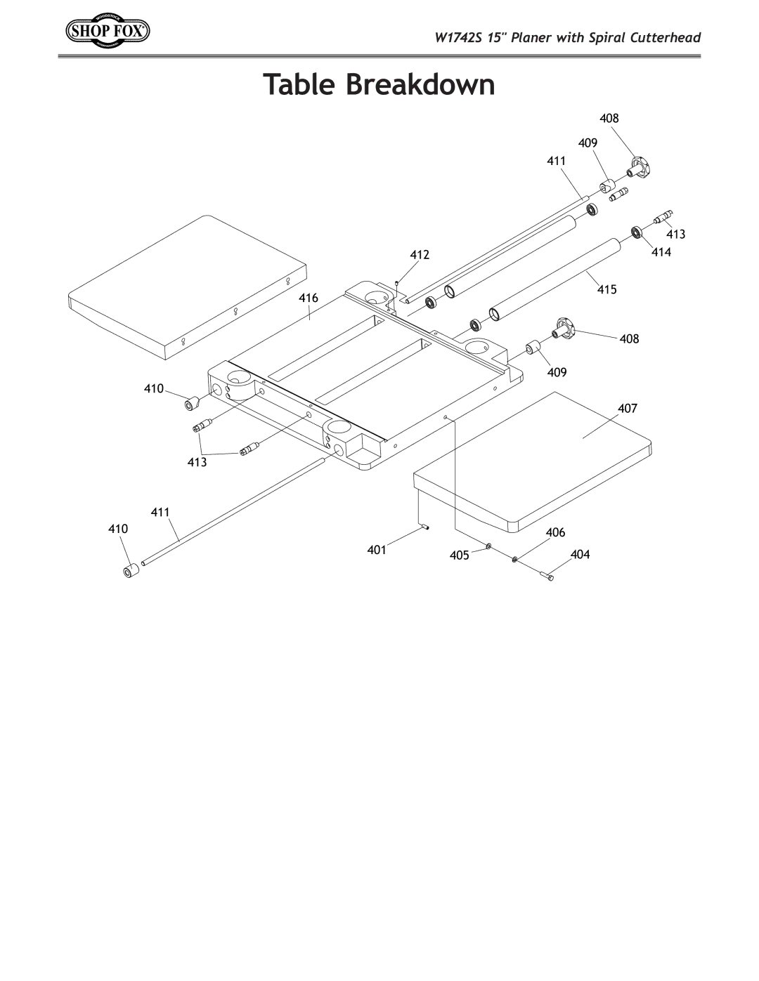 Woodstock W1742S owner manual Table Breakdown 