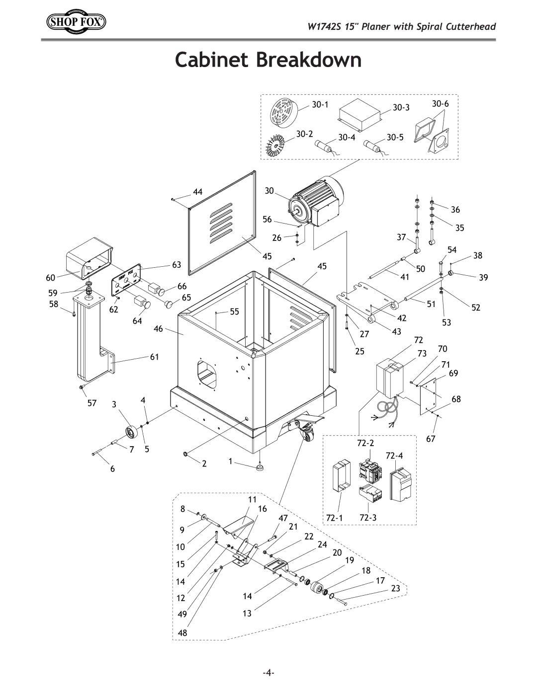 Woodstock W1742S owner manual Cabinet Breakdown 