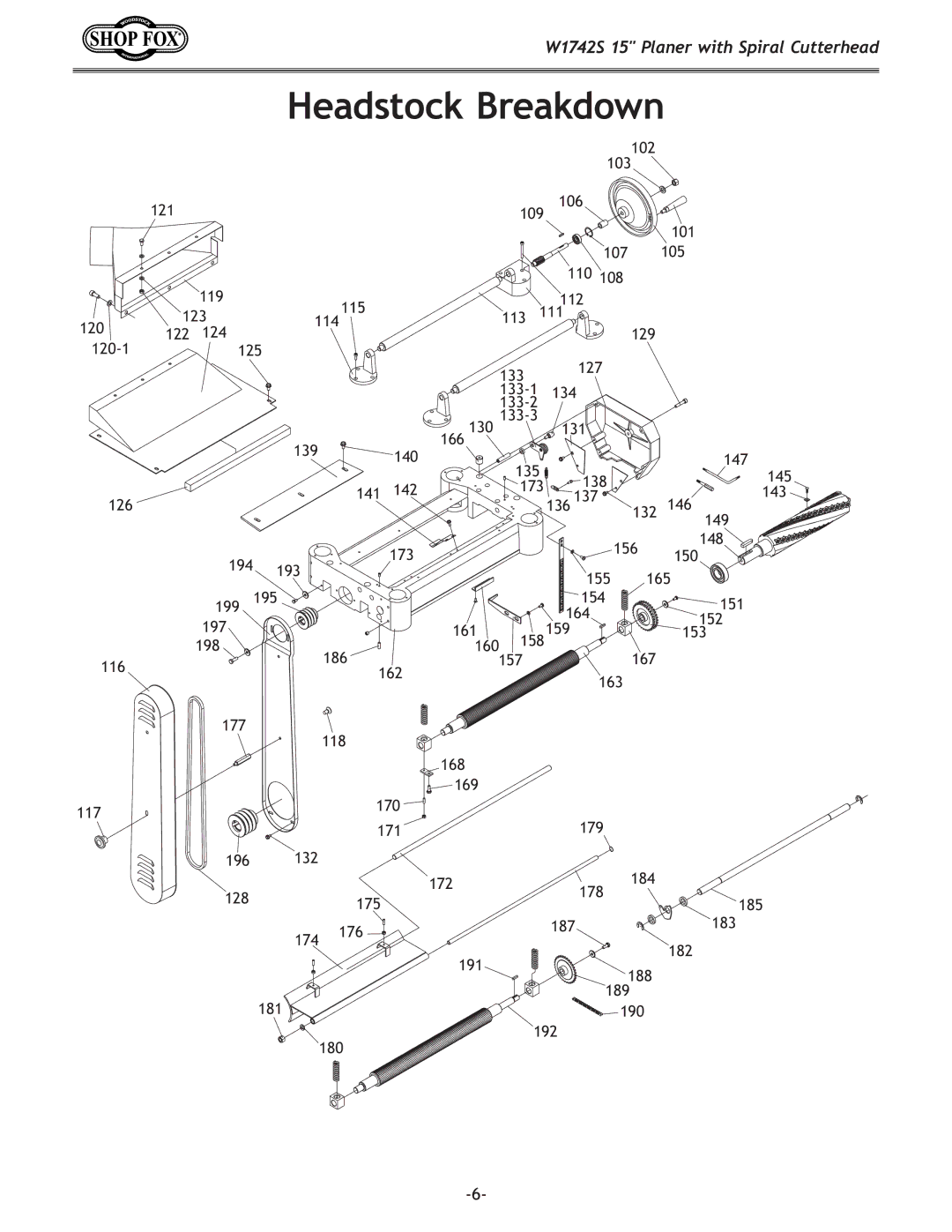 Woodstock W1742S owner manual Headstock Breakdown 