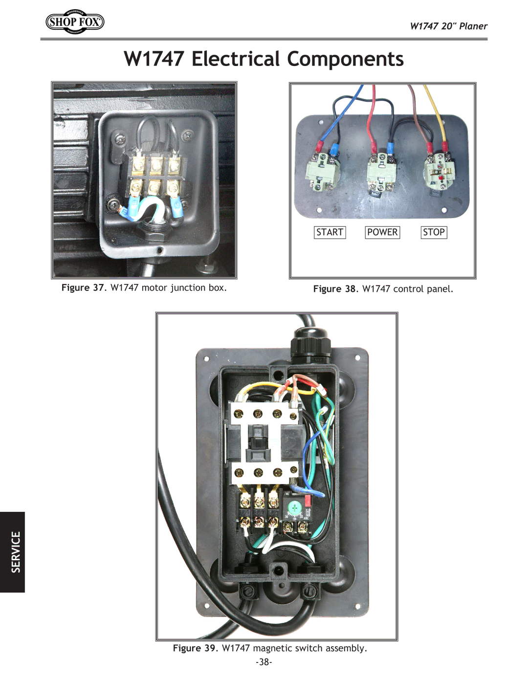 Woodstock owner manual W1747 Electrical Components, W1747 motor junction box 