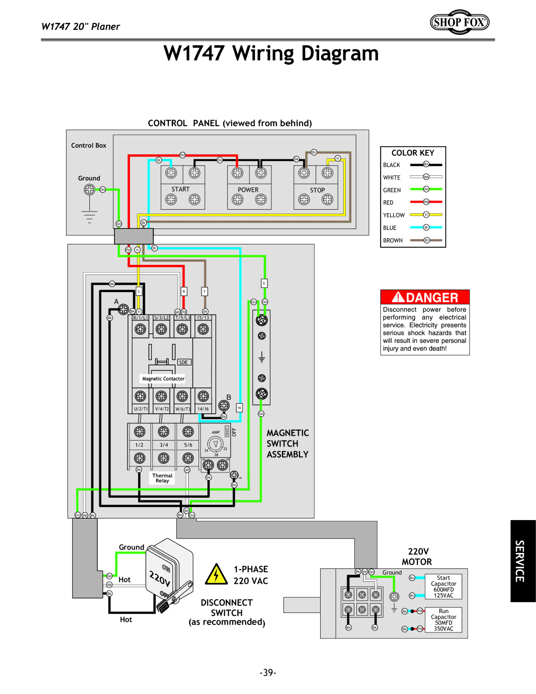 Woodstock owner manual W1747 Wiring Diagram 