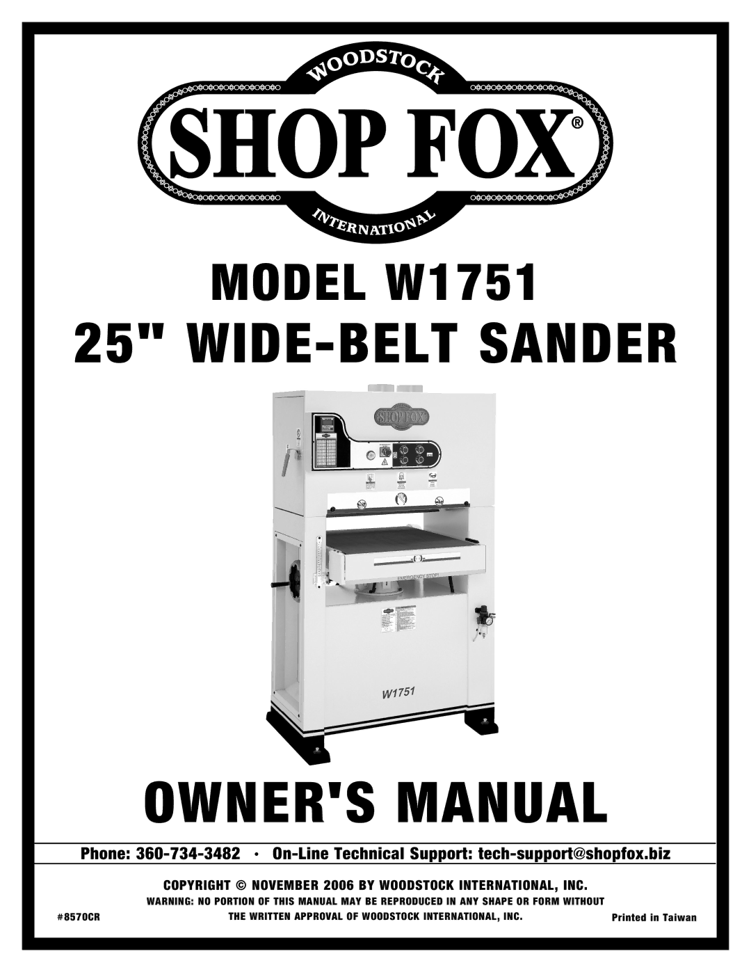 Woodstock W1751 owner manual WIDE-BELT Sander 