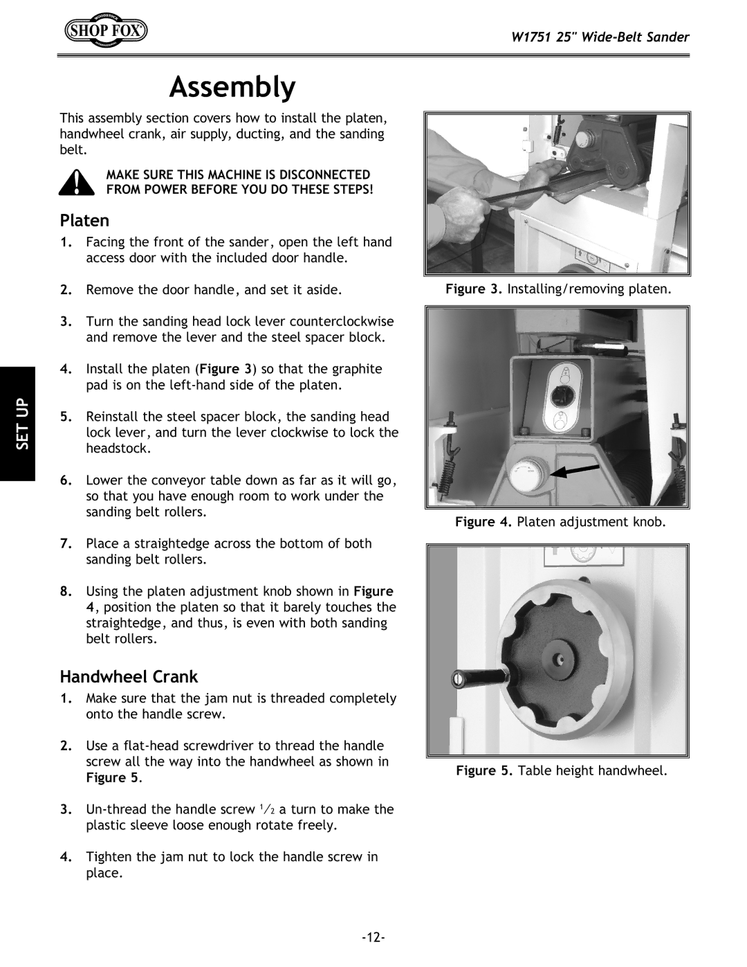 Woodstock W1751 owner manual Assembly, Platen, Handwheel Crank 