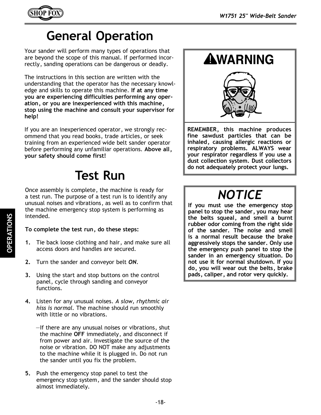 Woodstock W1751 owner manual General Operation, Test Run, To complete the test run, do these steps 