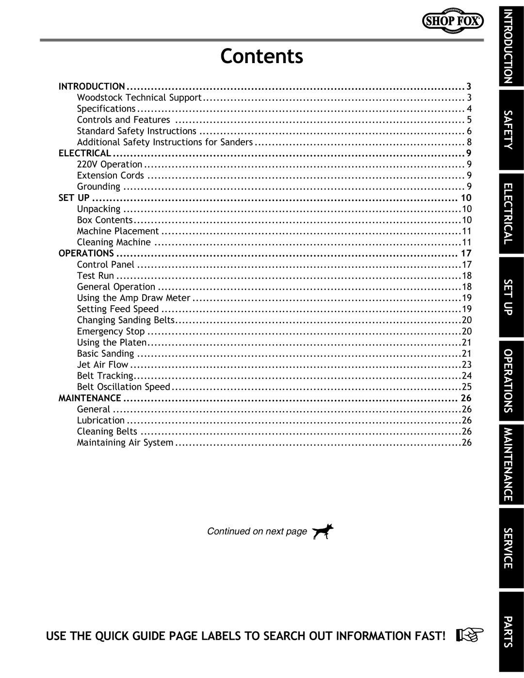 Woodstock W1751 owner manual Contents 