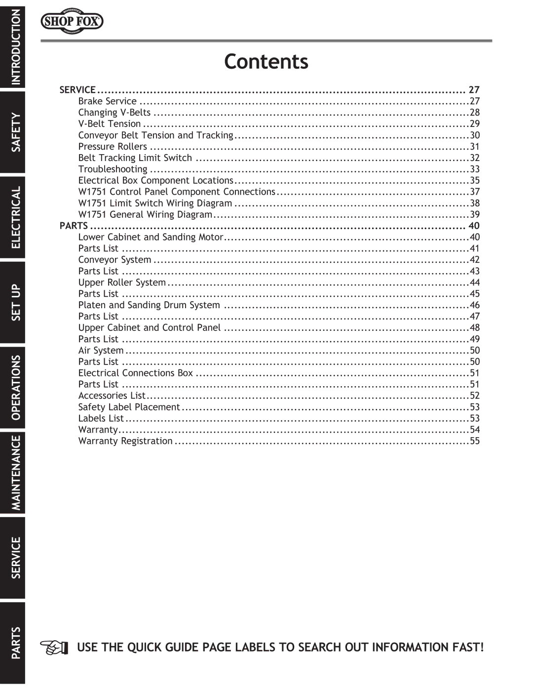 Woodstock W1751 owner manual Service 