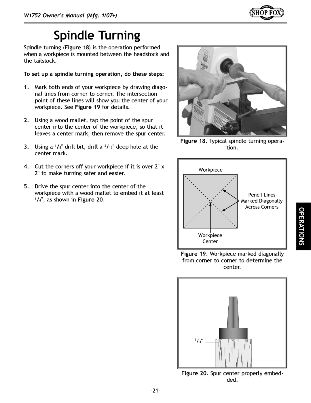 Woodstock W1752 owner manual Spindle Turning, To set up a spindle turning operation, do these steps 