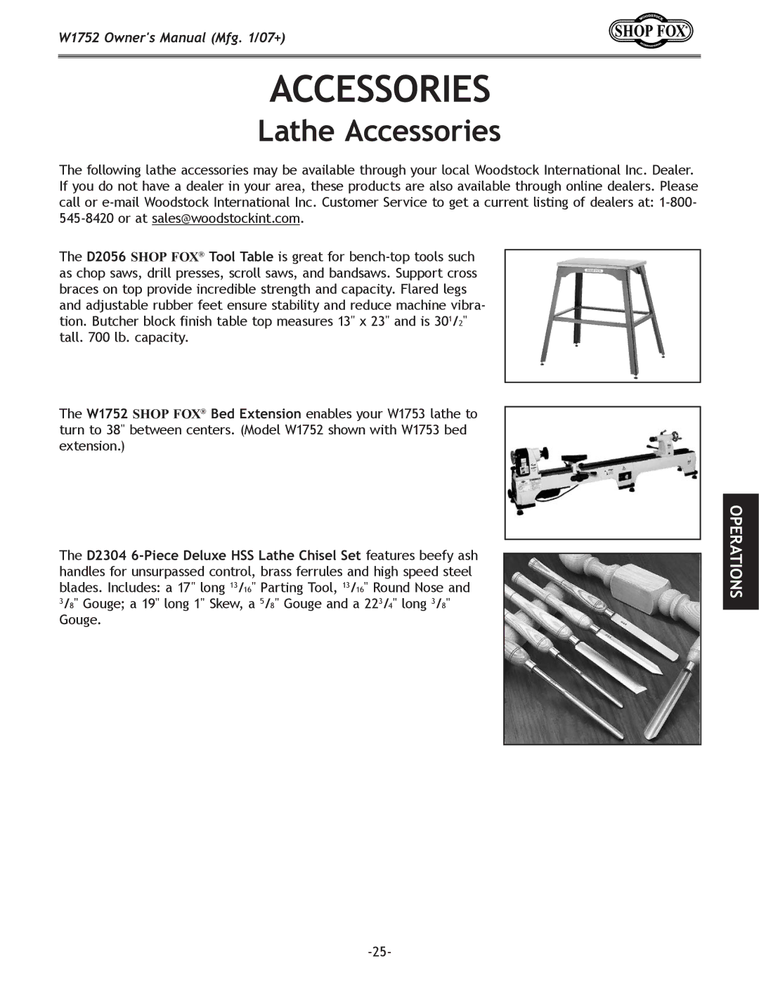 Woodstock W1752 owner manual Lathe Accessories 