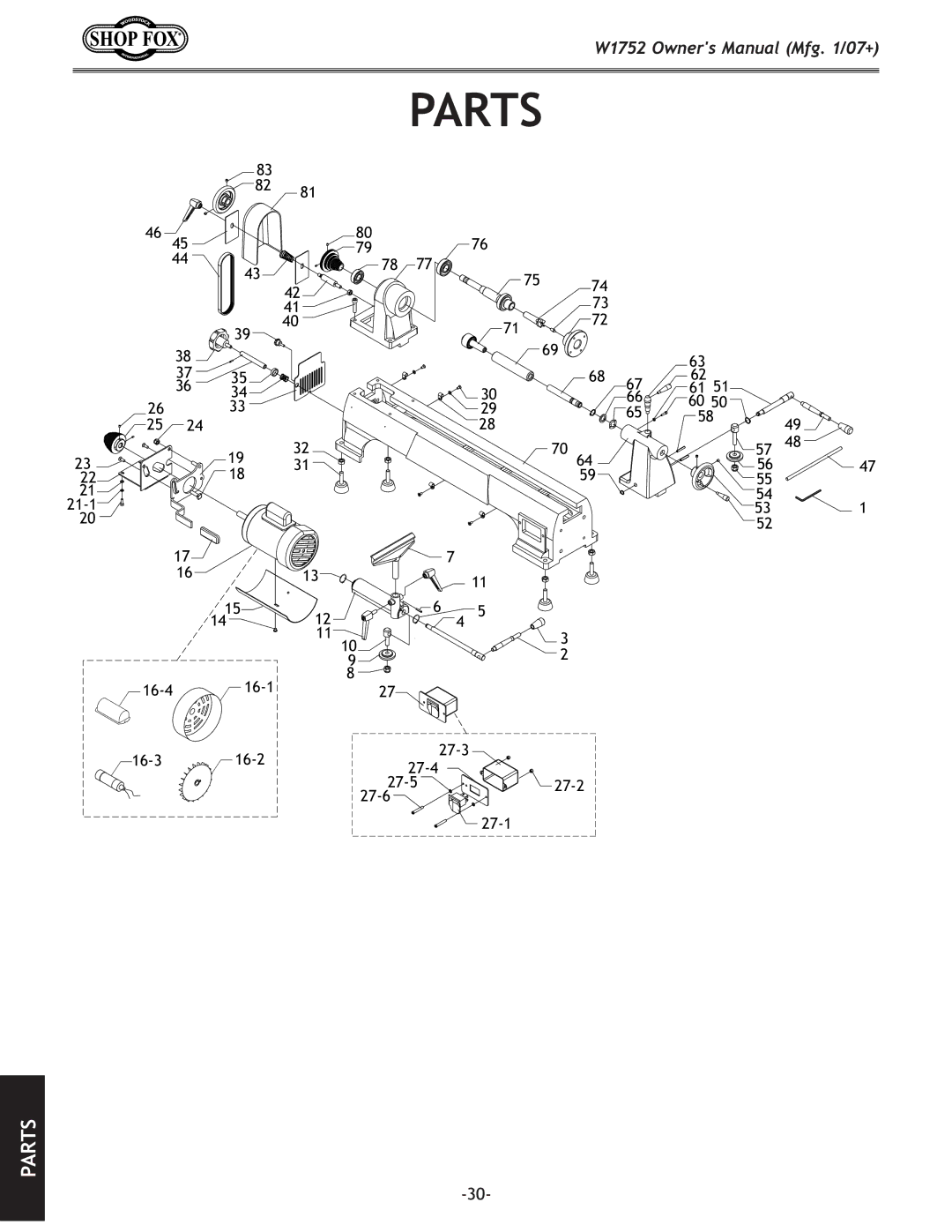 Woodstock W1752 owner manual Parts 