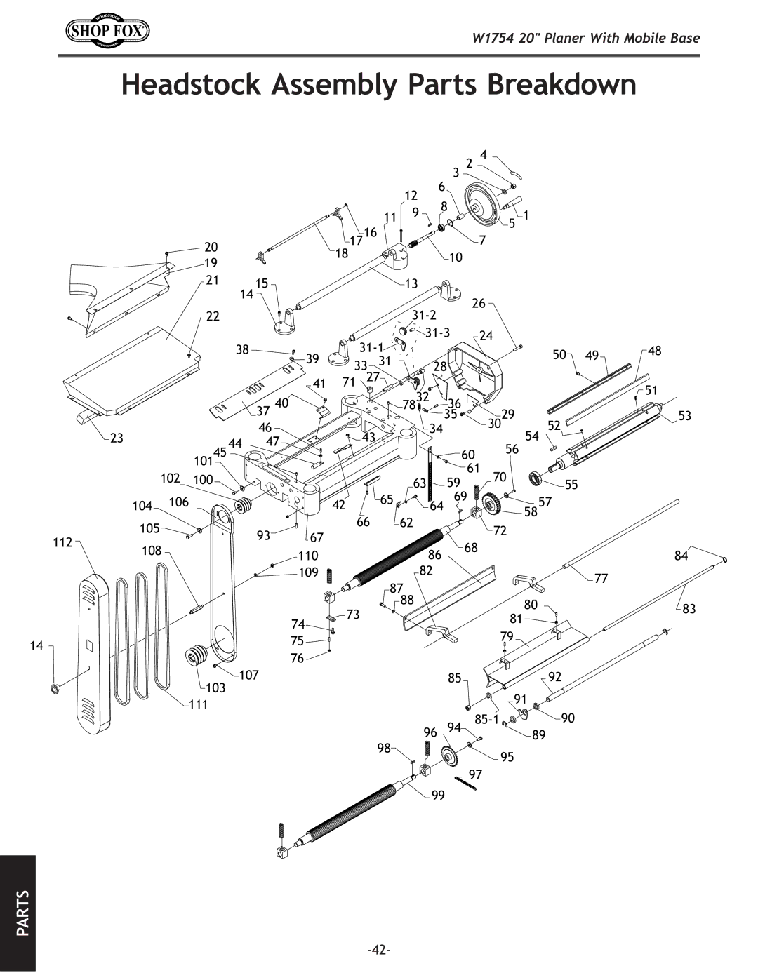 Woodstock W1754 owner manual Headstock Assembly Parts Breakdown 