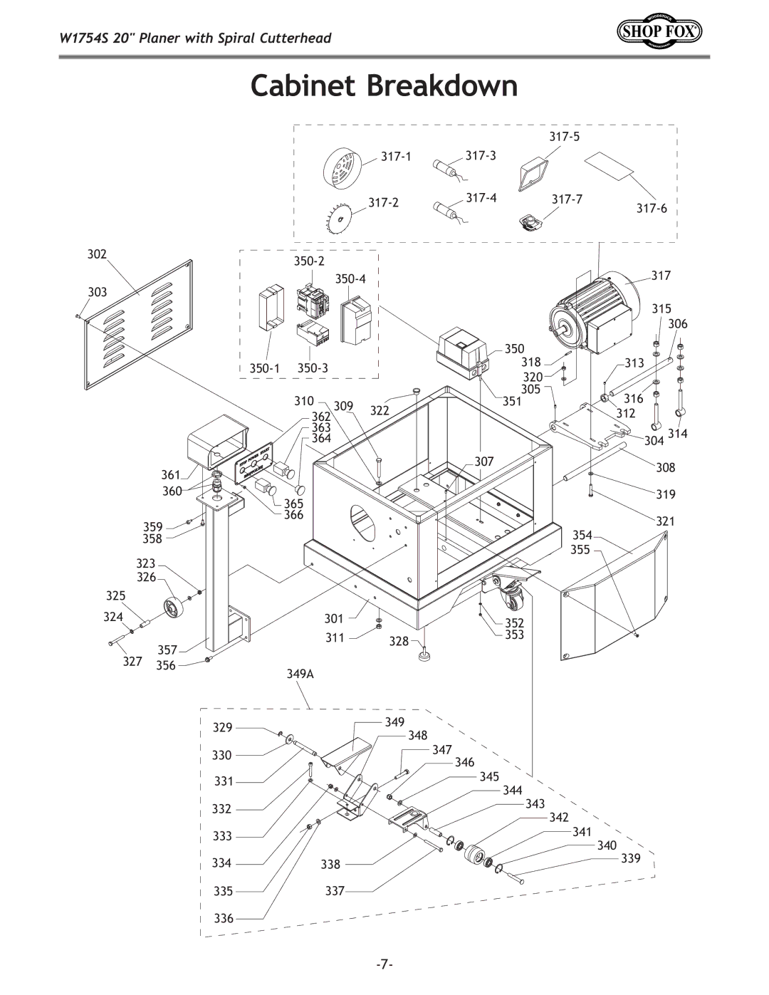 Woodstock W1754S owner manual Cabinet Breakdown 