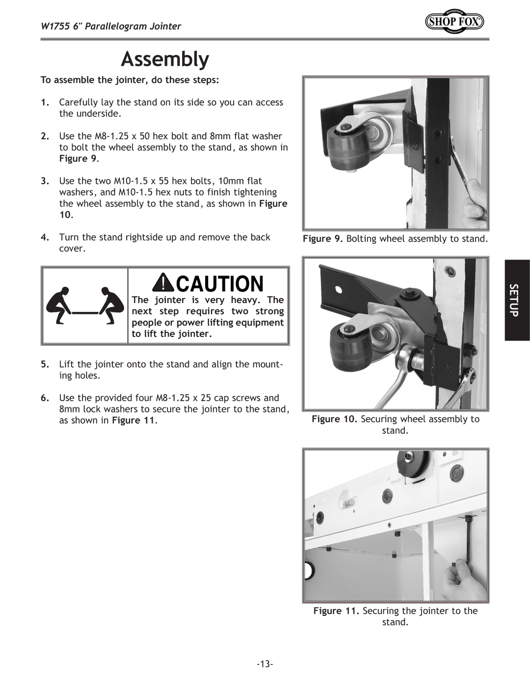 Woodstock W1755 owner manual Assembly, To assemble the jointer, do these steps 