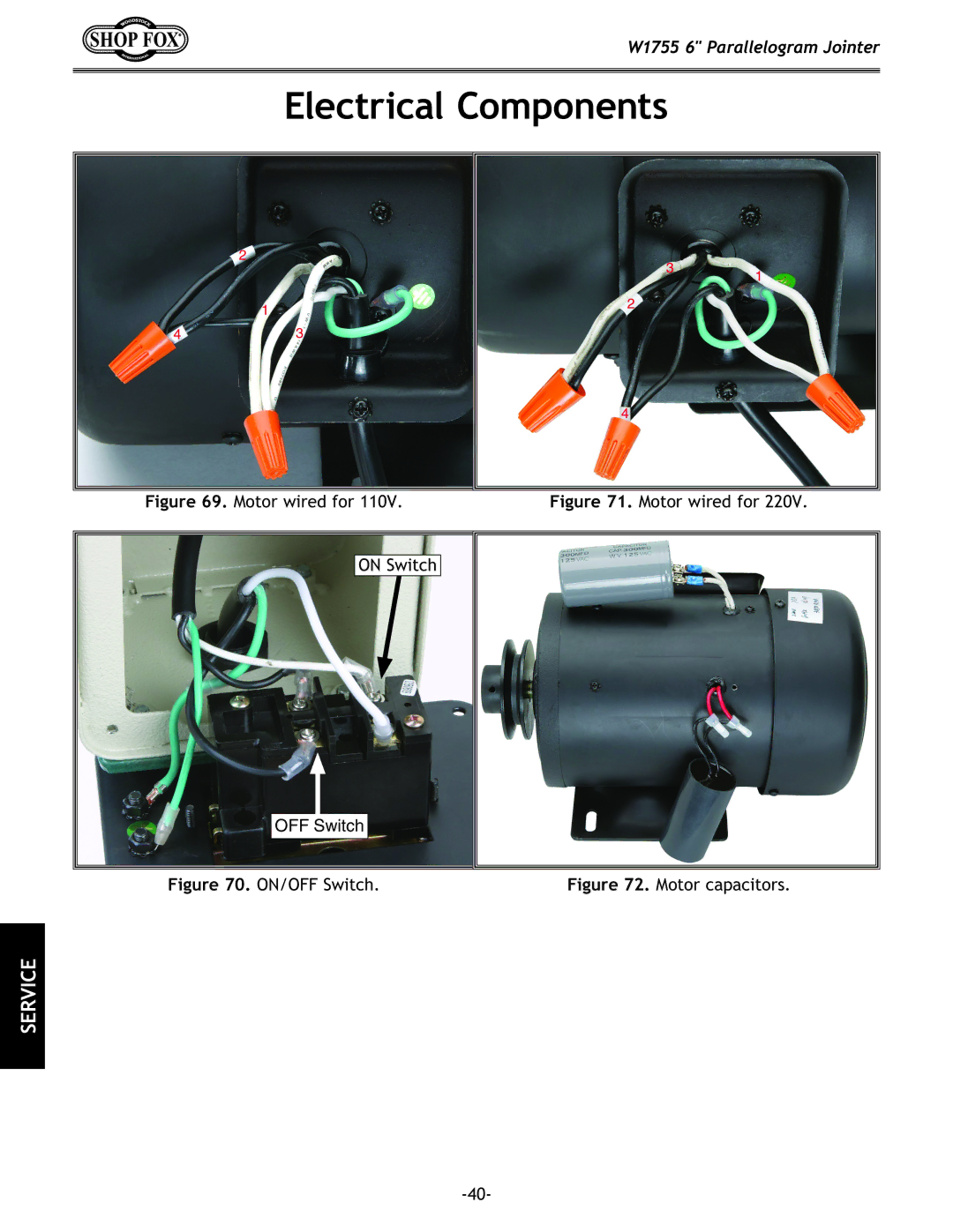 Woodstock W1755 owner manual Electrical Components, Motor wired for 