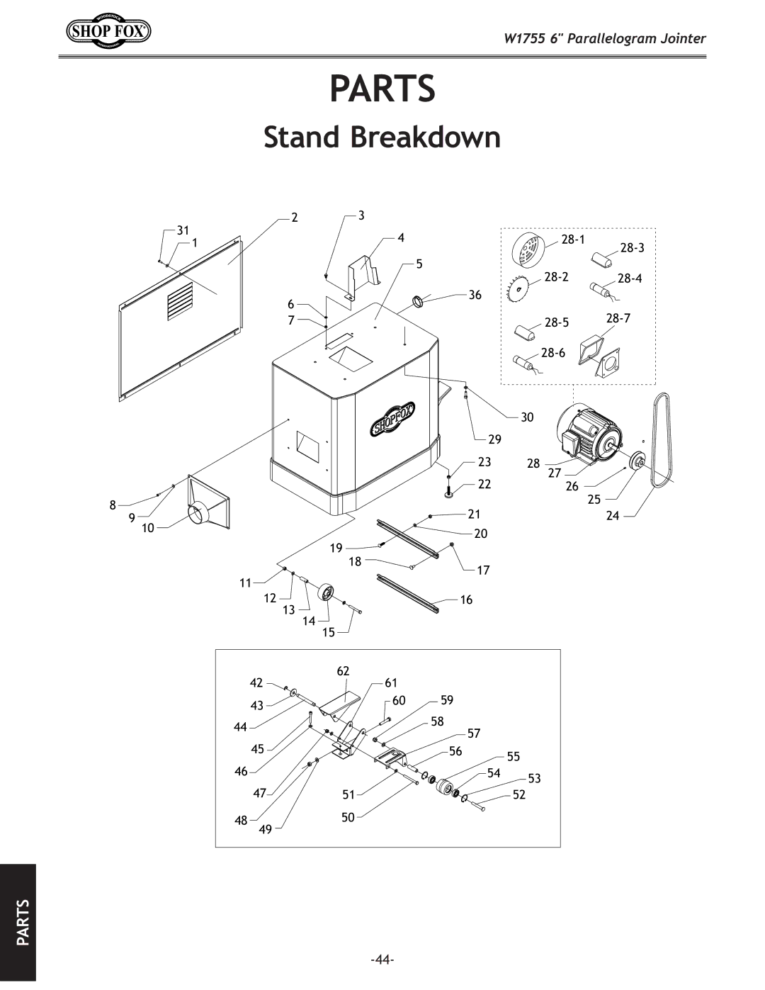 Woodstock W1755 owner manual Parts 