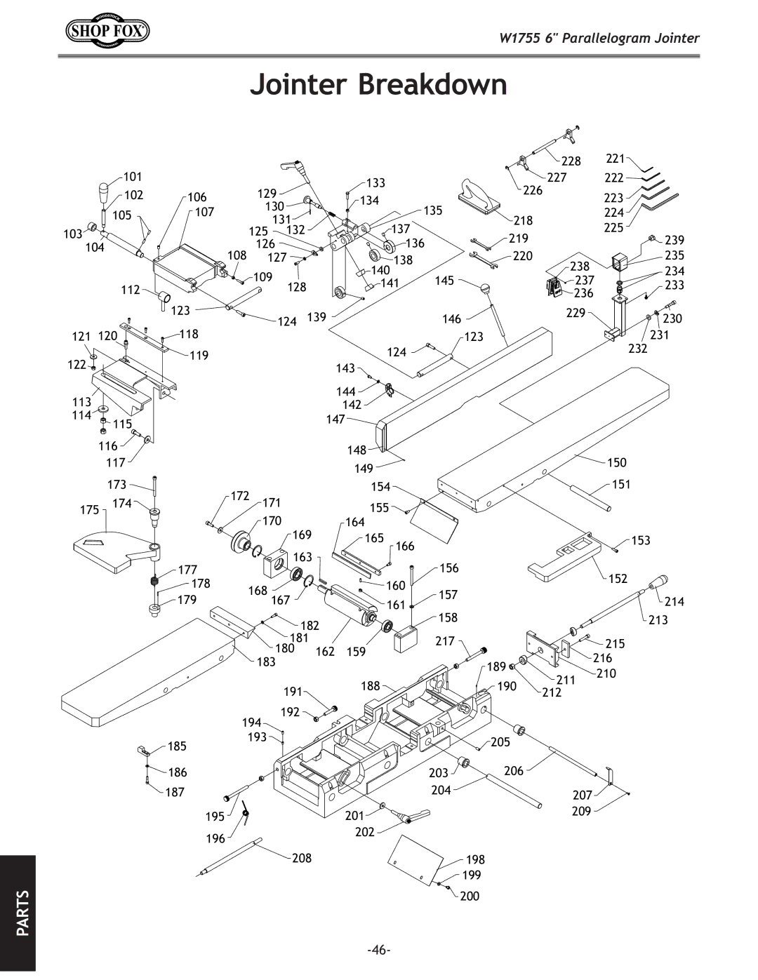 Woodstock W1755 owner manual Jointer Breakdown 