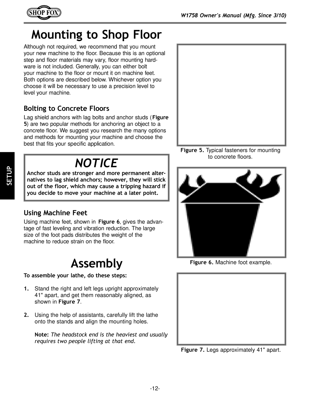 Woodstock W1758 owner manual Mounting to Shop Floor, Assembly, To assemble your lathe, do these steps 