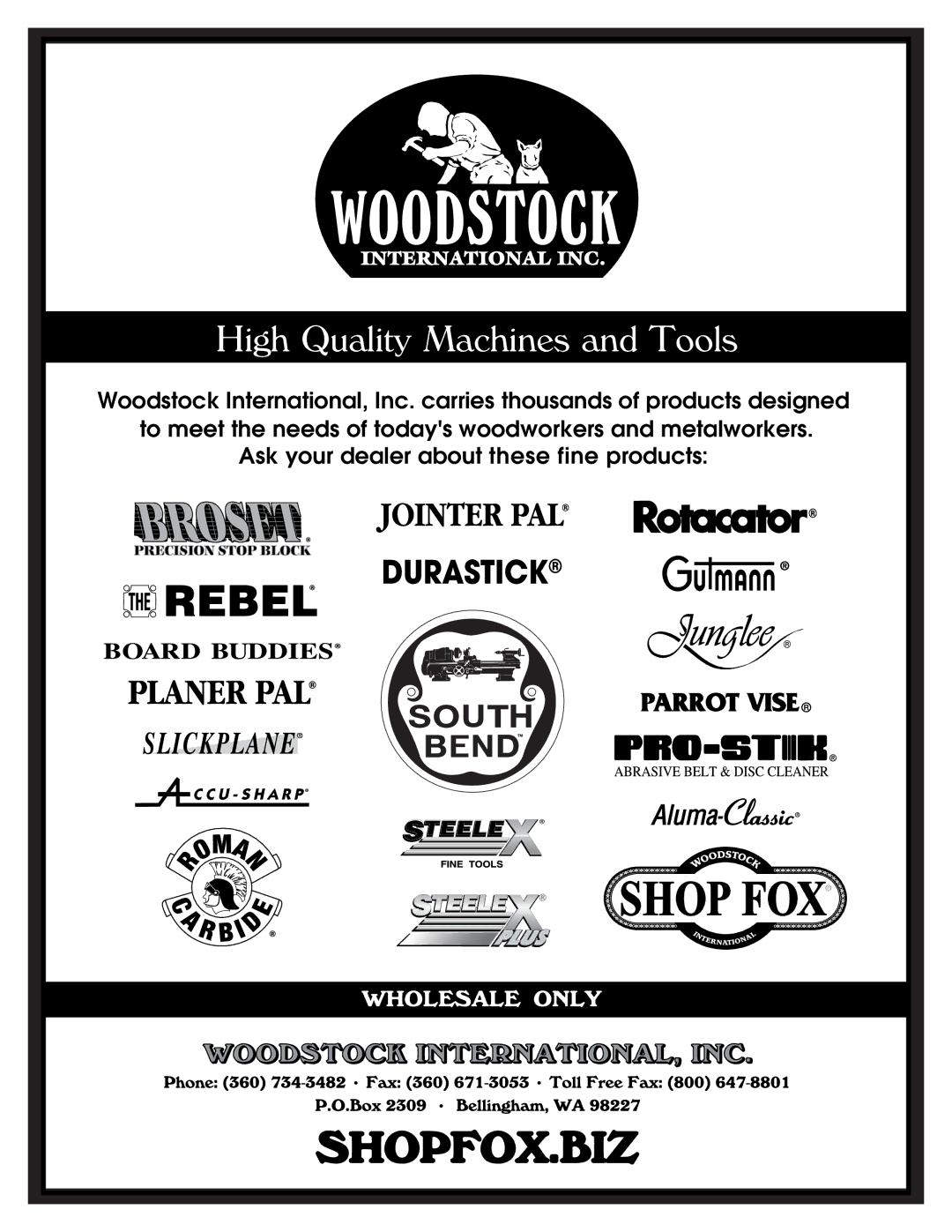 Woodstock W1758 owner manual High Quality Machines and Tools 