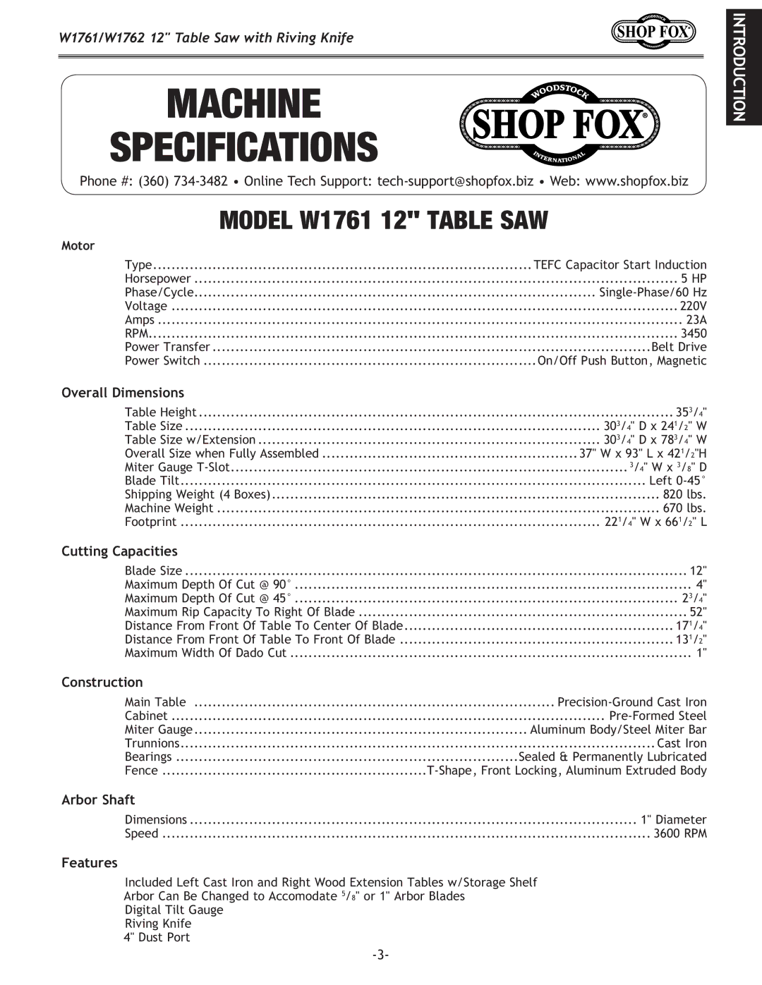 Woodstock W1762, W1761 owner manual Introduction 