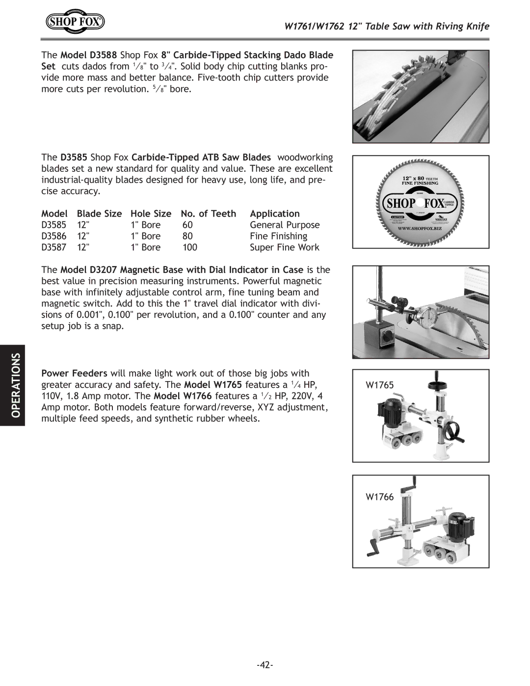 Woodstock W1761, W1762 owner manual D3585 Bore General Purpose D3586 Fine Finishing D3587 100 