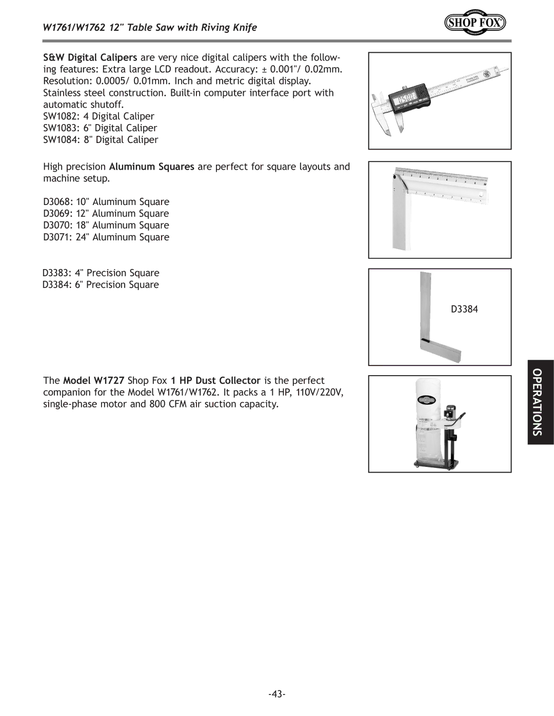 Woodstock W1762, W1761 owner manual Operations 