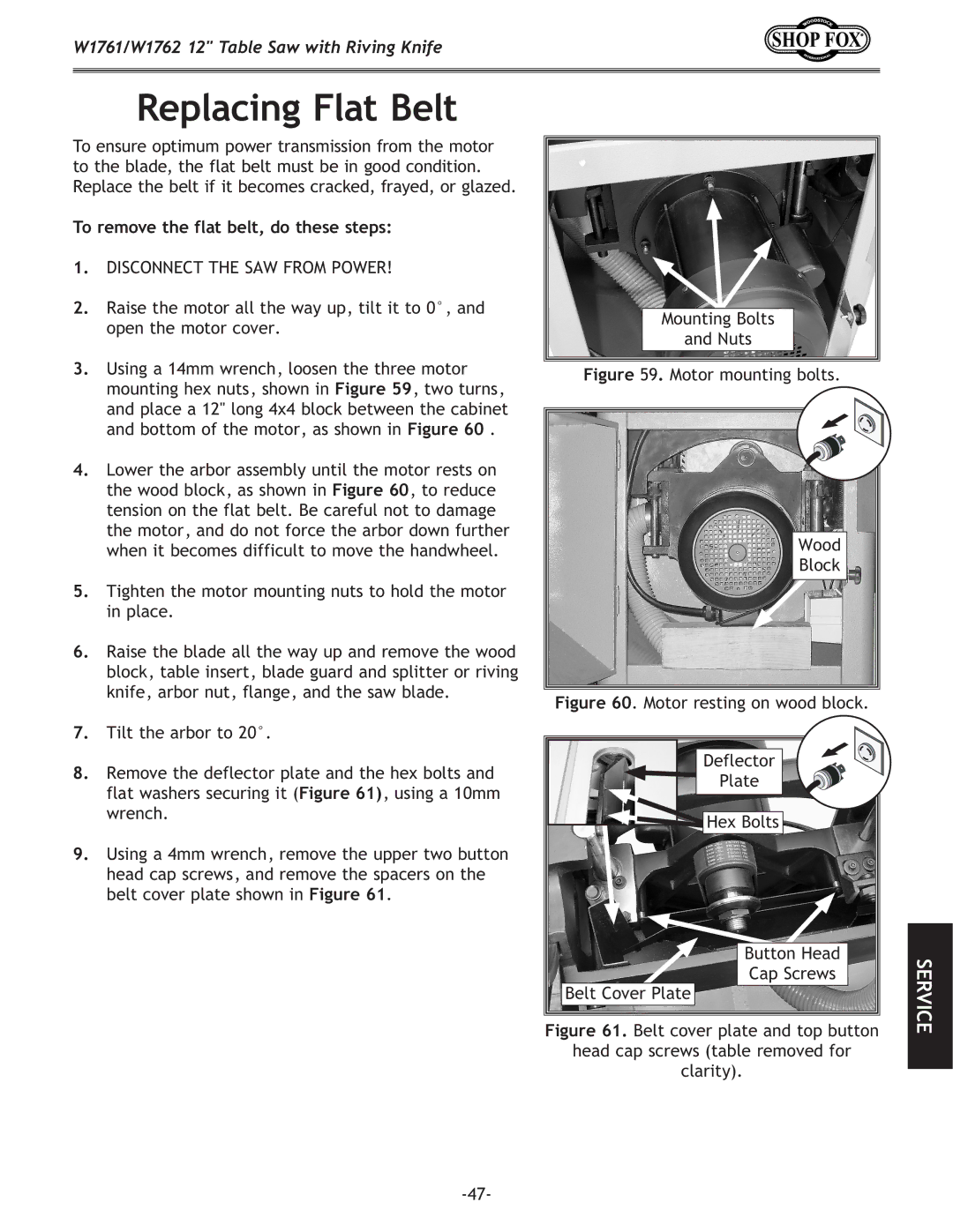 Woodstock W1762, W1761 owner manual Replacing Flat Belt, To remove the flat belt, do these steps 