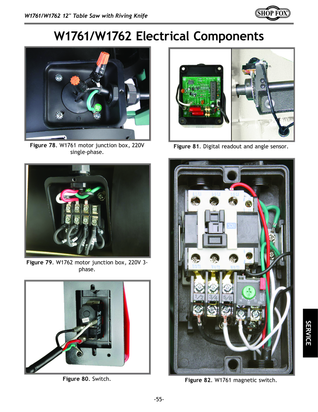 Woodstock W1762 owner manual Switch, W1761 magnetic switch 