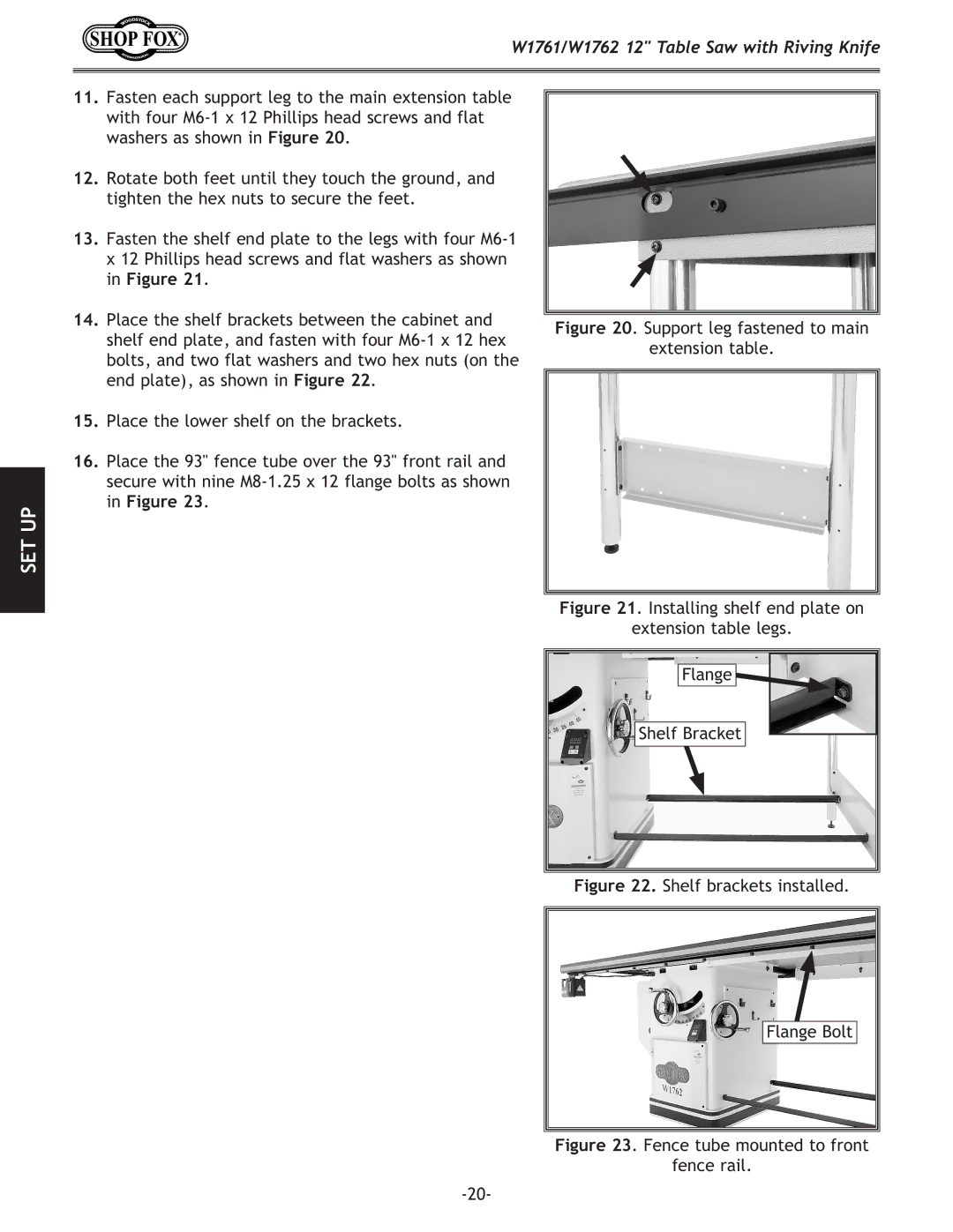 Woodstock W1761/W1762 owner manual Support leg fastened to main Extension table 