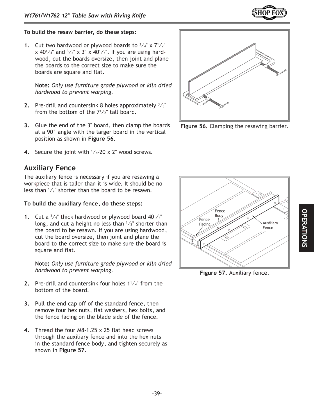 Woodstock W1761/W1762 owner manual Auxiliary Fence, To build the auxiliary fence, do these steps 