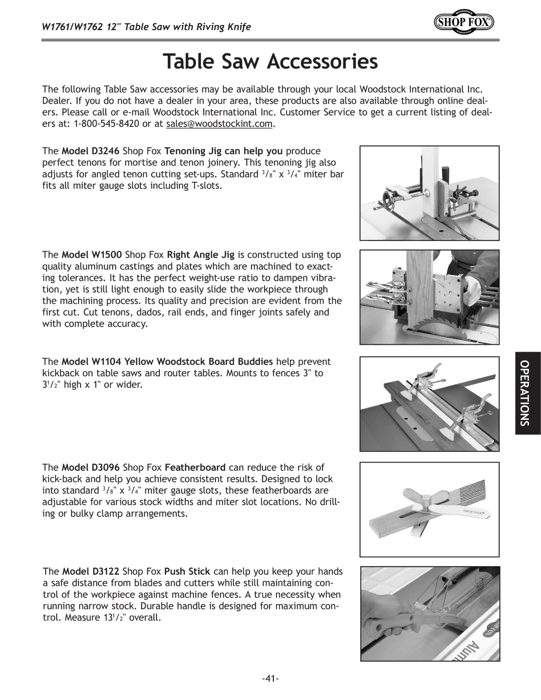 Woodstock W1761/W1762 owner manual Table Saw Accessories 