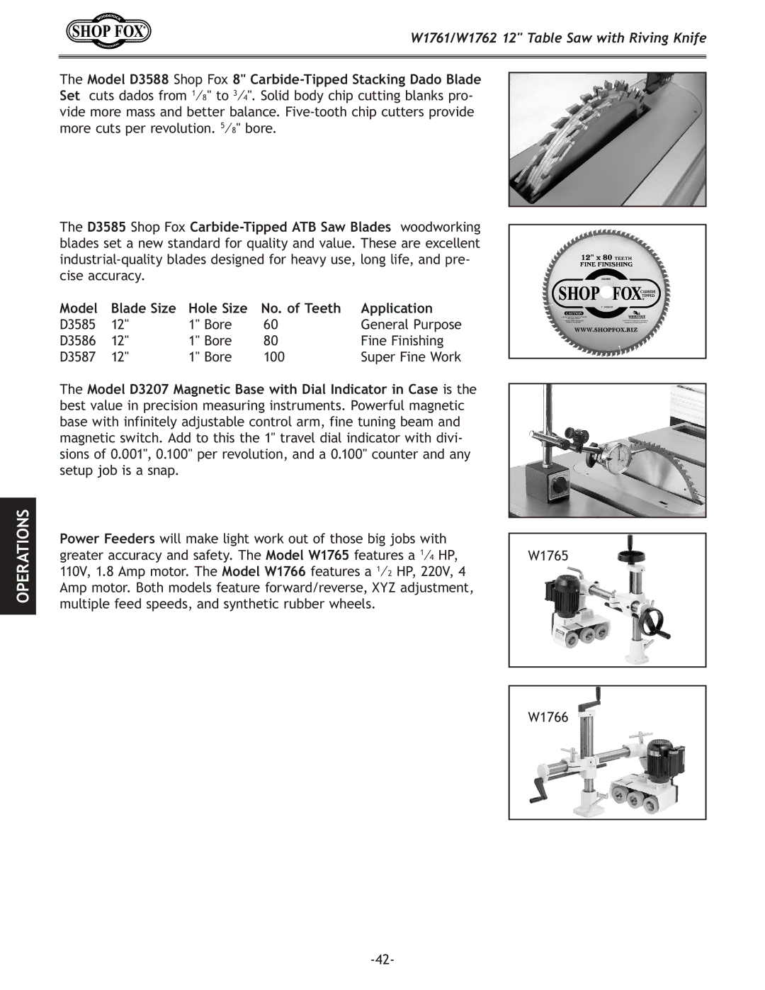 Woodstock W1761/W1762 owner manual D3585 Bore General Purpose D3586 Fine Finishing D3587 100 