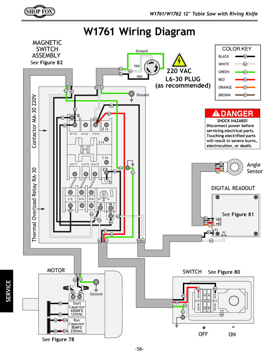 Woodstock W1761/W1762 owner manual W1761 Wiring Diagram, See Figure 