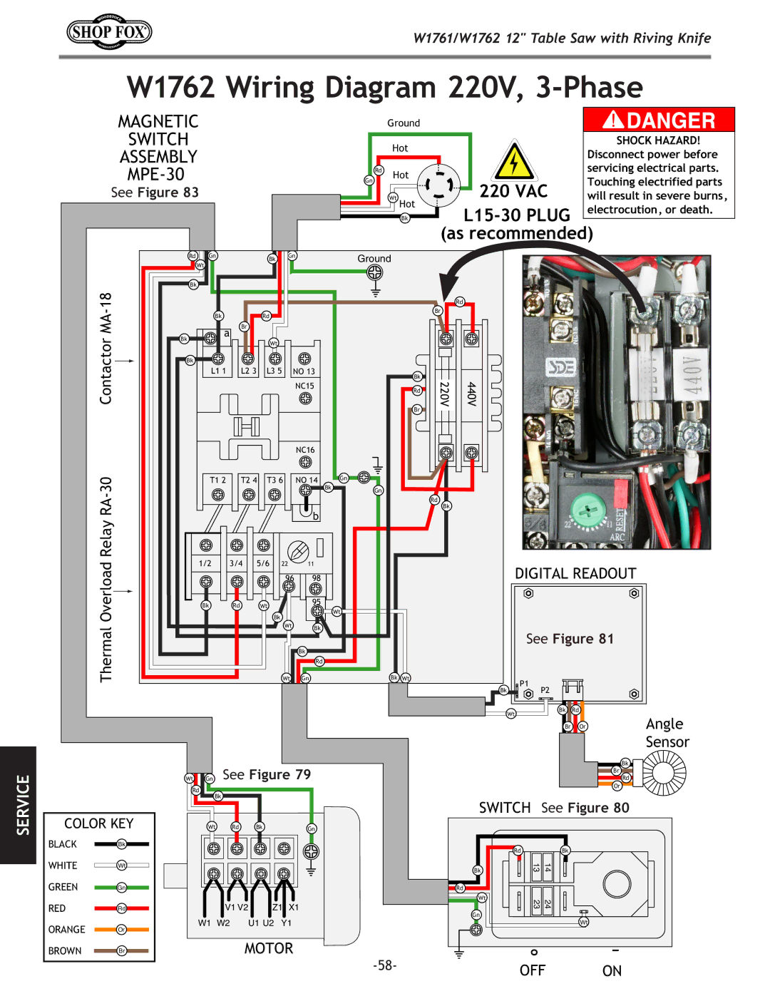 Woodstock W1761/W1762 owner manual W1762 Wiring Diagram 220V, 3-Phase 