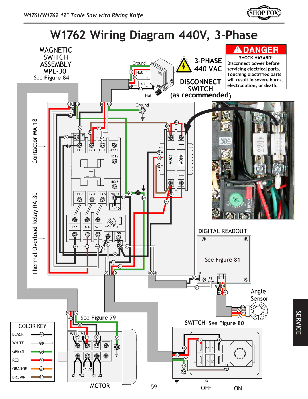 Woodstock W1761/W1762 owner manual W1762 Wiring Diagram 440V, 3-Phase 