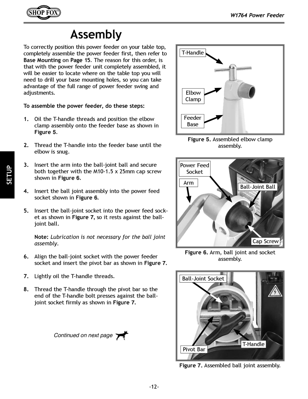 Woodstock W1764 manual Assembly, To assemble the power feeder, do these steps 