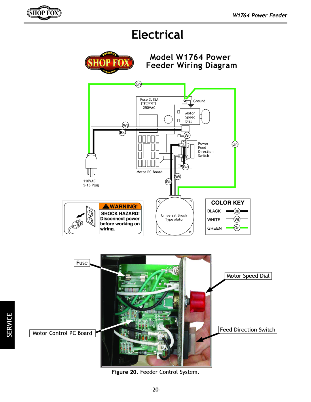 Woodstock manual Electrical, Model W1764 Power Feeder Wiring Diagram 