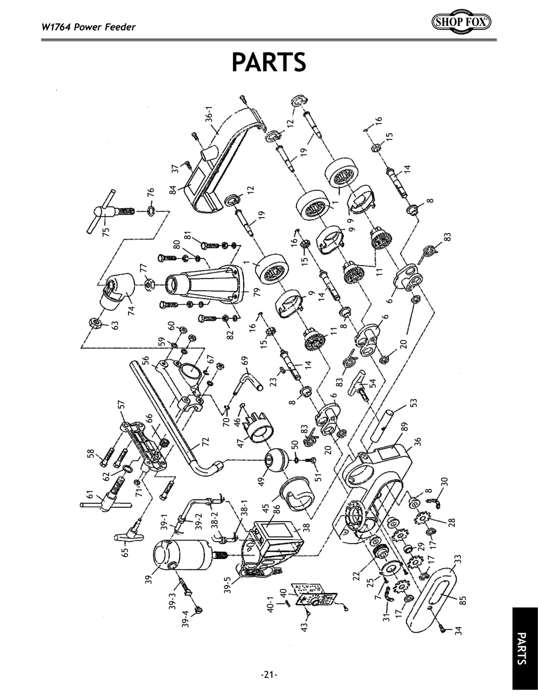 Woodstock W1764 manual Parts 