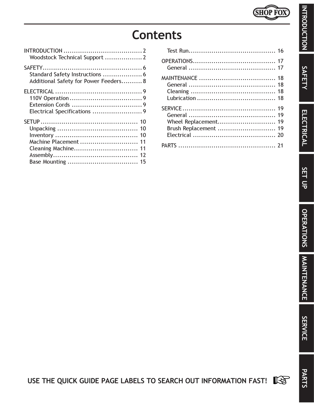 Woodstock W1764 manual Contents 