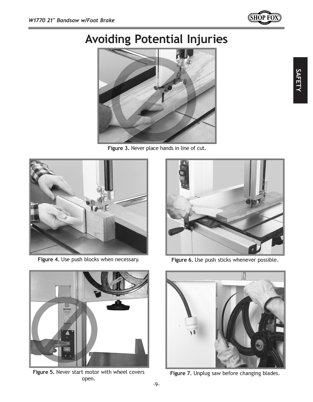 Woodstock W1770 manual Use push blocks when necessary, Use push sticks whenever possible 